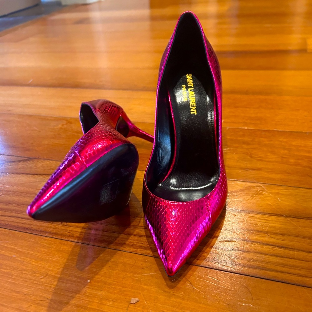 SAINT LAURENT - Anja Pink Glitter Sparkle Heels Pumps Size 38.5